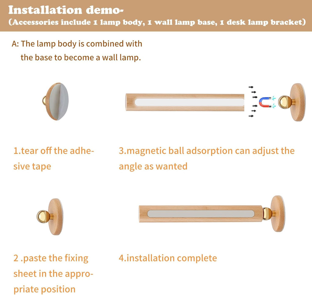 360° Rotatable Wooden LED Wall Lamp