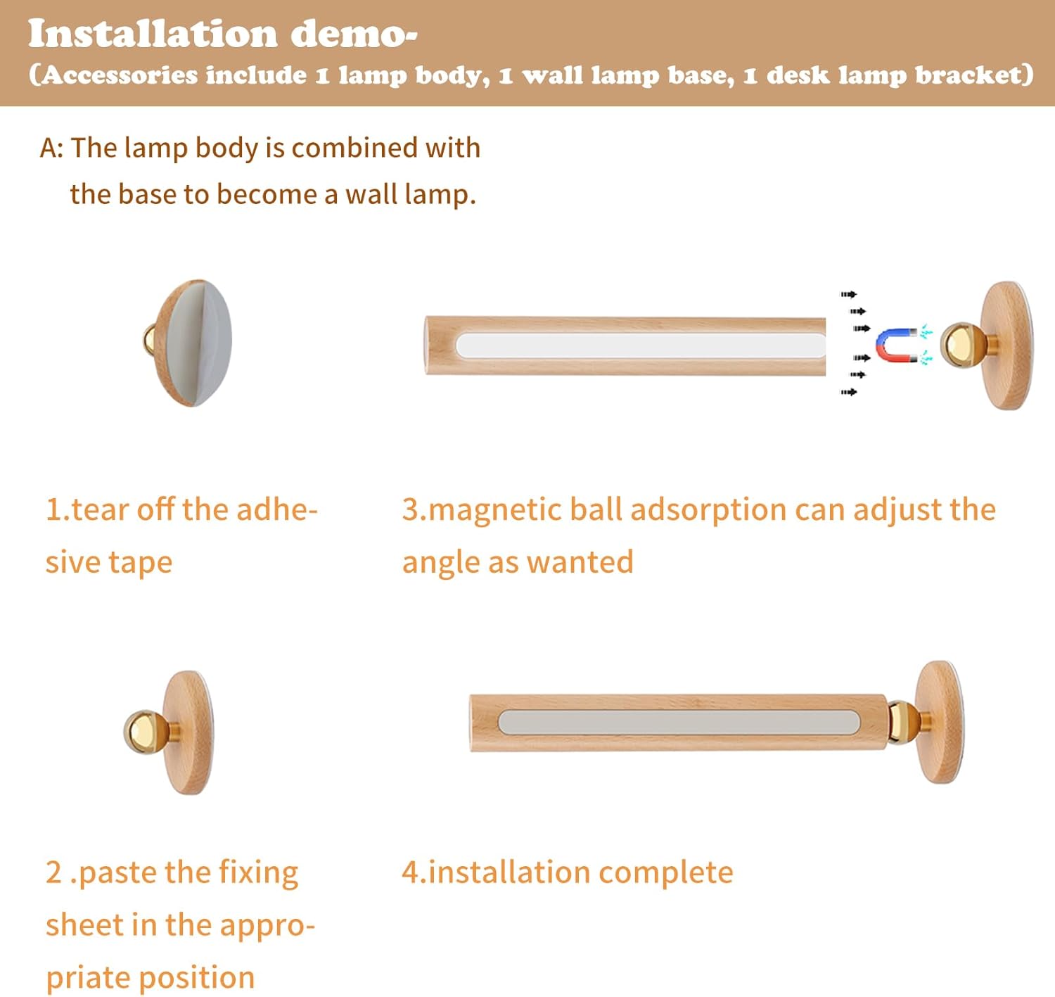 360° Rotatable Wooden LED Wall Lamp