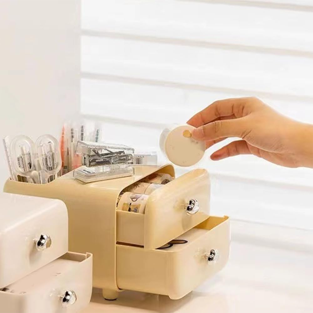2-Drawer Mini Desktop Organizer with Back Pen Holders.