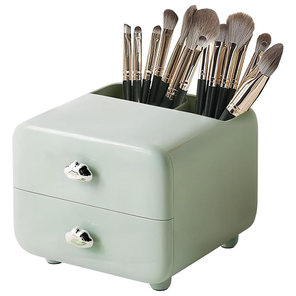 2-Drawer Mini Desktop Organizer with Back Pen Holders.
