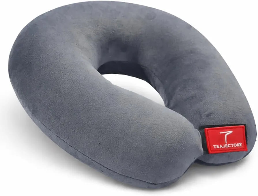 Trajectory Travel Neck Pillow for Travelling and Sleeping in Airplane Flight, Cab, Car, Train, Bus for Men and Women Grey 