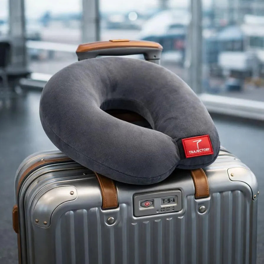 Trajectory Travel Neck Pillow for Travelling and Sleeping in Airplane Flight, Cab, Car, Train, Bus for Men and Women Grey 