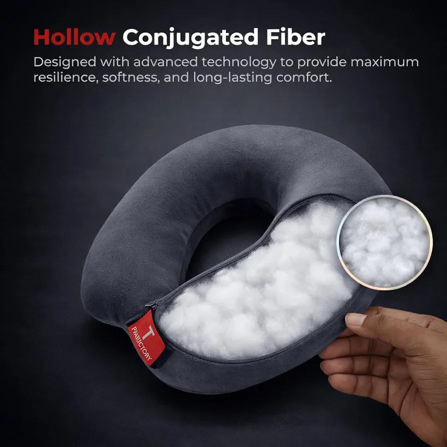 Trajectory Travel Neck Pillow for Travelling and Sleeping in Airplane Flight, Cab, Car, Train, Bus for Men and Women Grey 