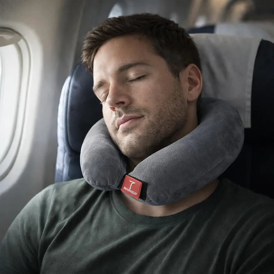 Trajectory Travel Neck Pillow for Travelling and Sleeping in Airplane Flight, Cab, Car, Train, Bus for Men and Women Grey 