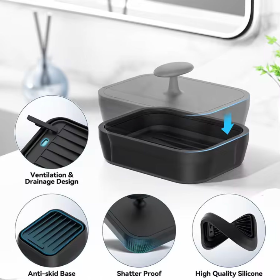 2-in-1 Premium Soap Dish with Silicone Body Scrubber