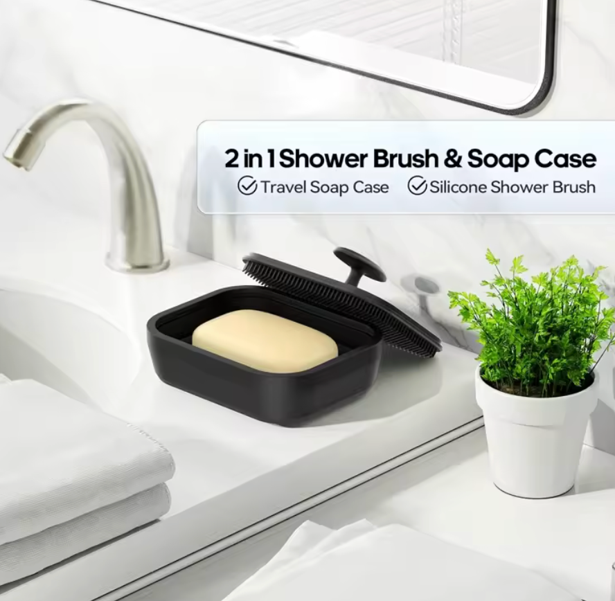 2-in-1 Premium Soap Dish with Silicone Body Scrubber