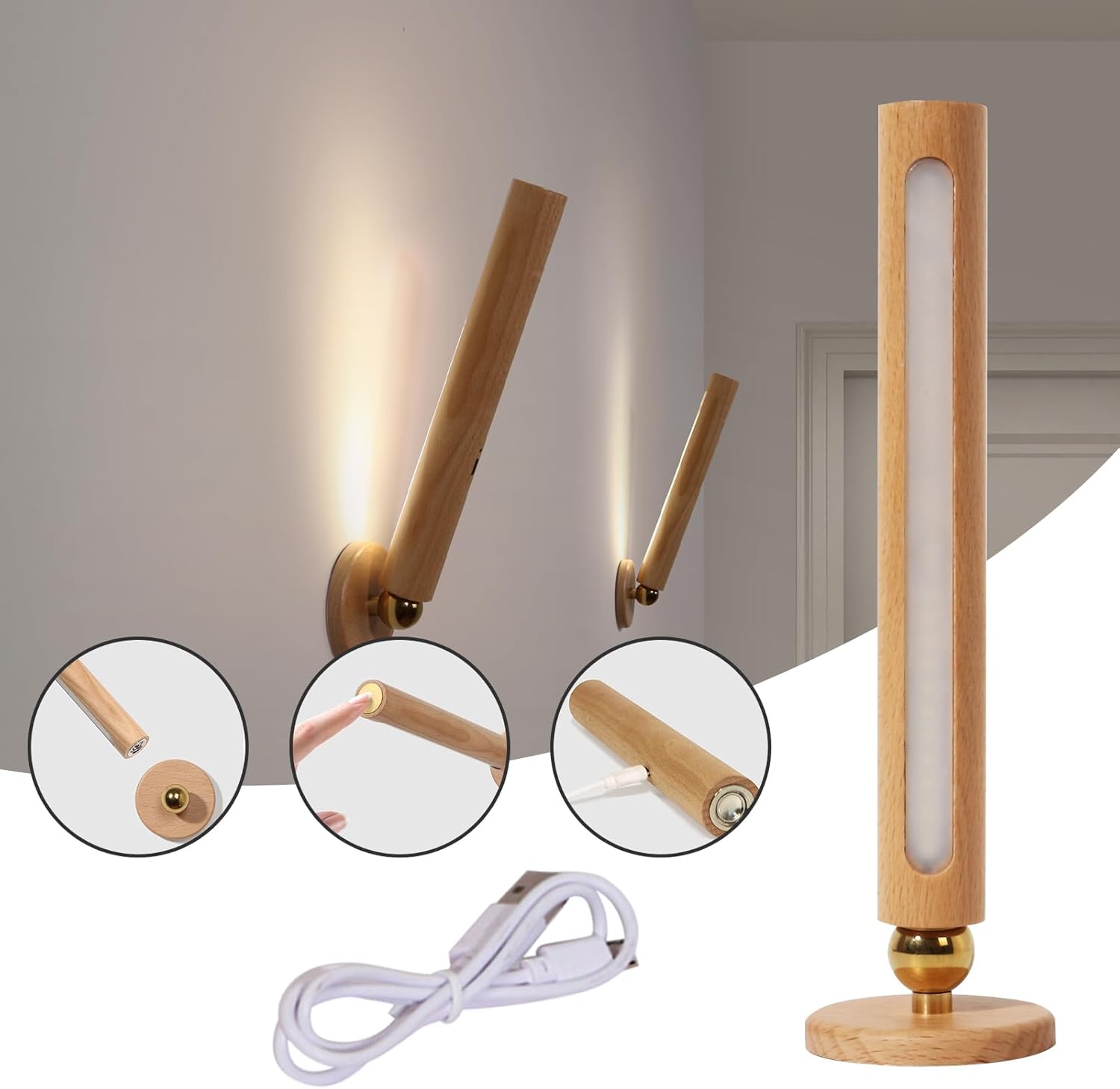 360° Rotatable Wooden LED Wall Lamp