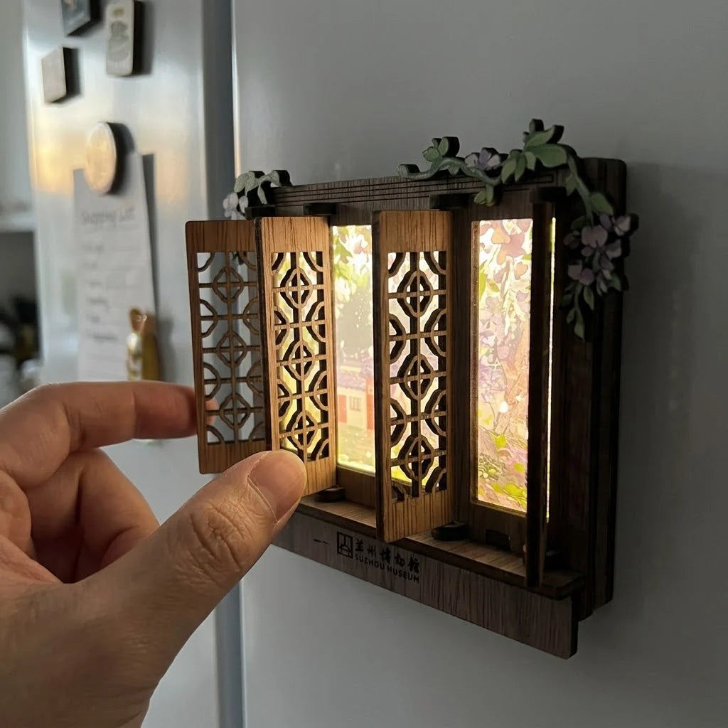 Wooden Chinese Lattice Window Refrigerator Magnet